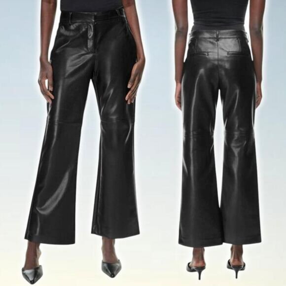 NWT BABATON Aritzia Division Mid-Rise Vegan Leather Flare Pant Size 00 Black - Picture 1 of 6